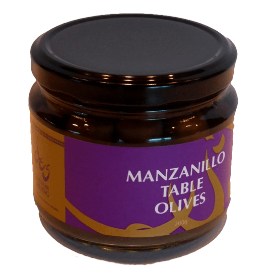 A jar of Devon Siding Manzanillo table olives